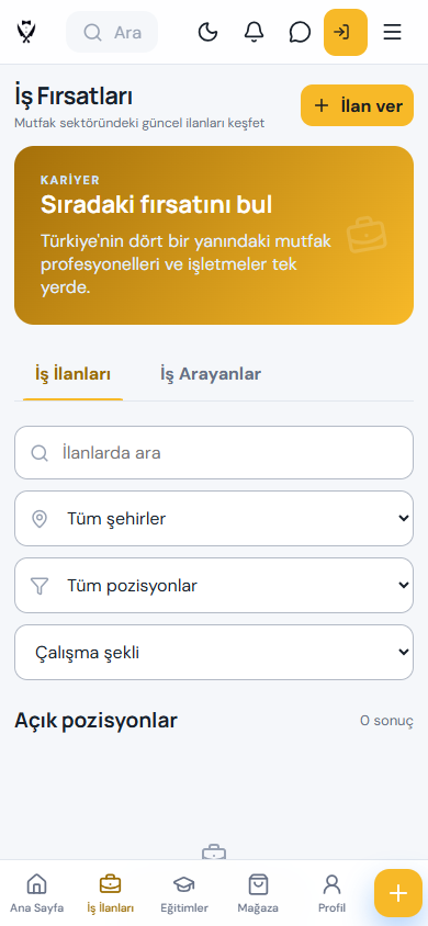 Mutfak Personelleri web platformunun mobil ekranı